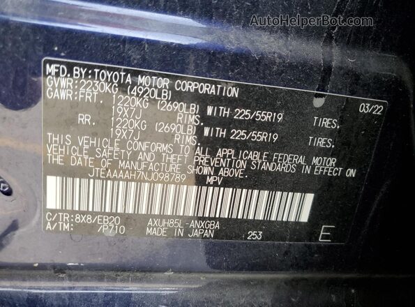JTEAAAAH7NJ098789 2022 TOYOTA LE Blue 