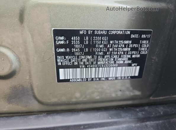 4S4BSETC9J3230069 2018 SUBARU OUTBACK Зеленый 