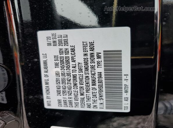 5FNYF8H50LB019444 2020 HONDA PASSPORT Black 