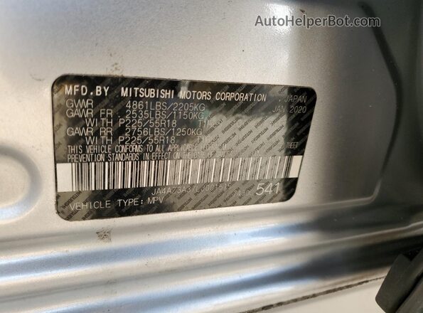 JA4AZ3A37LJ001515 2020 MITSUBISHI OUTLANDER Silver VIN sticker view