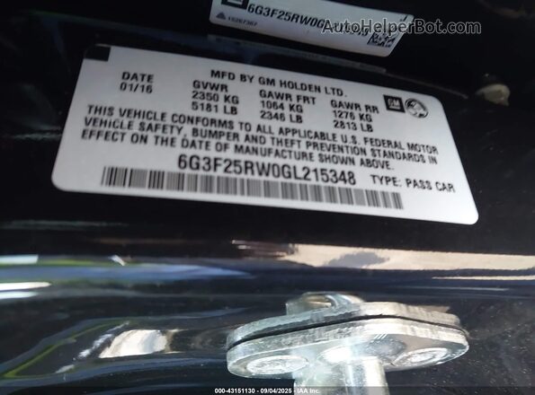 6G3F25RW0GL215348 2016 CHEVROLET SS Black 