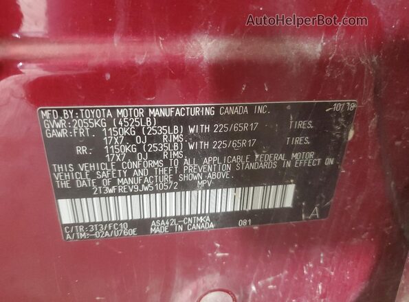 2T3WFREV9JW510572 2018 TOYOTA RAV4 Red 