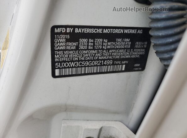 5UXXW3C59G0R21499 2016 BMW X4 Белый 
