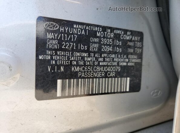 KMHC65LC8HU040079 2017 HYUNDAI IONIQ Silver 