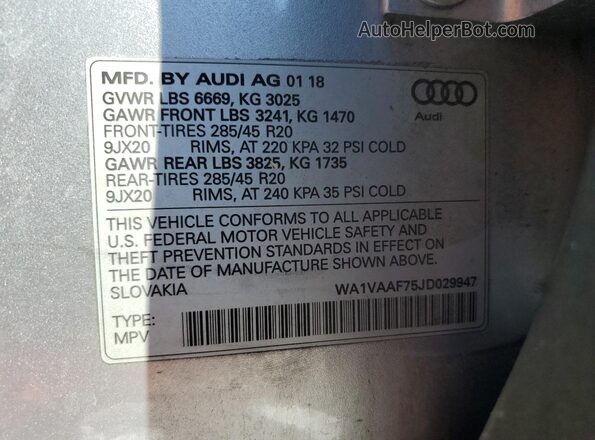 WA1VAAF75JD029947 2018 AUDI Q7 Silver 