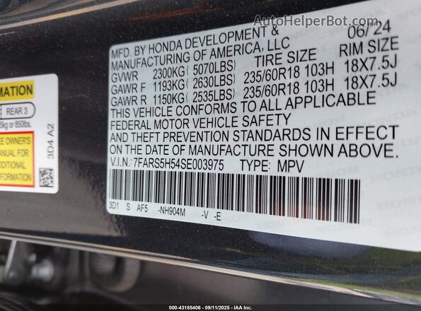 7FARS5H54SE003975 2025 HONDA CR-V HYBRID Black 