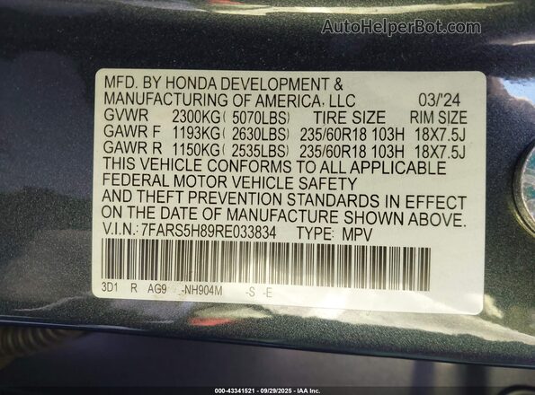 7FARS5H89RE033834 2024 HONDA CR-V HYBRID Gray 