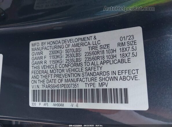 7FARS6H51PE007351 2023 HONDA CR-V Gray Вид підкапотного простору