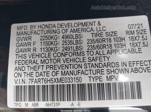 7FART6H5XME033150 2021 HONDA CR-V  Вид підкапотного простору