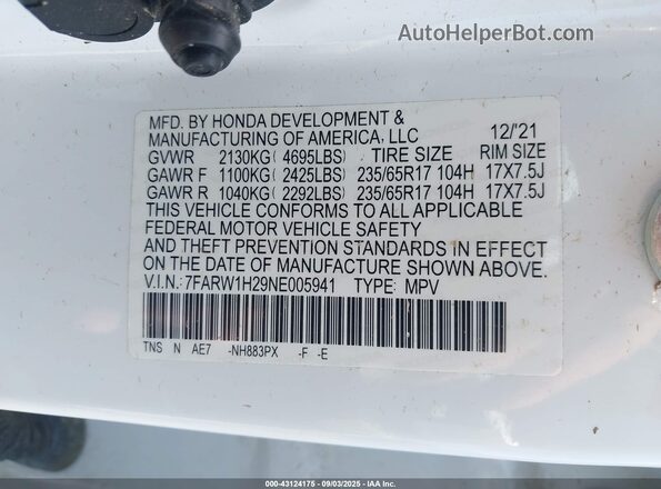 7FARW1H29NE005941 2022 HONDA CR-V White Widok komory silnika