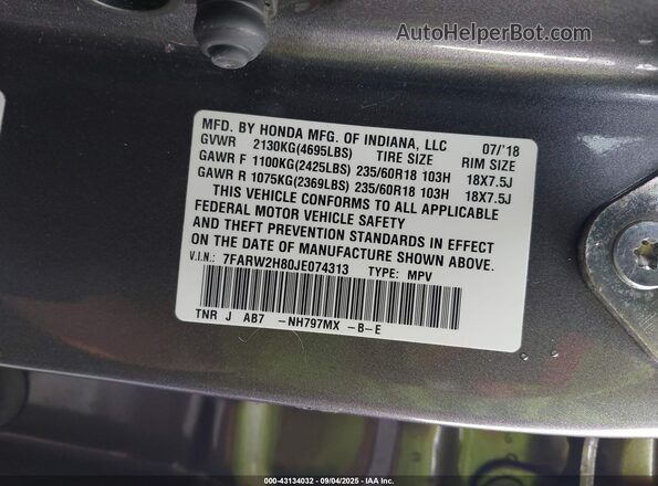 7FARW2H80JE074313 2018 HONDA CR-V Gray 