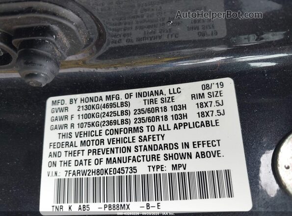7FARW2H80KE045735 2019 HONDA CR-V Black Engine compartment view