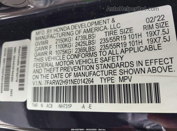 7FARW2H91NE014264 2022 HONDA CR-V Black Engine compartment view