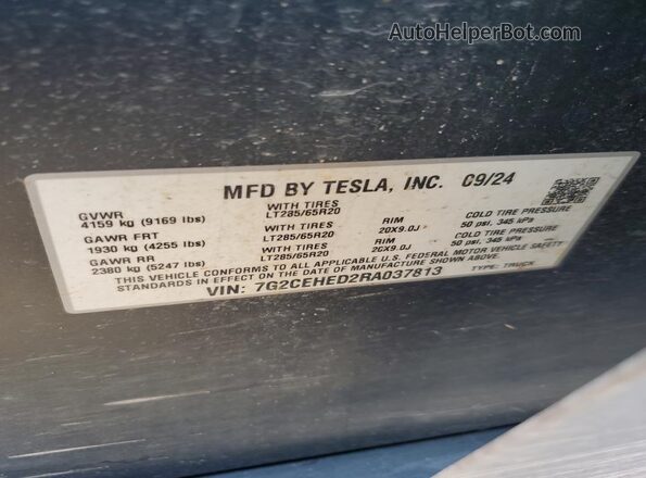 7G2CEHED2RA037813 2024 TESLA CYBERTRUCK Серебряный 