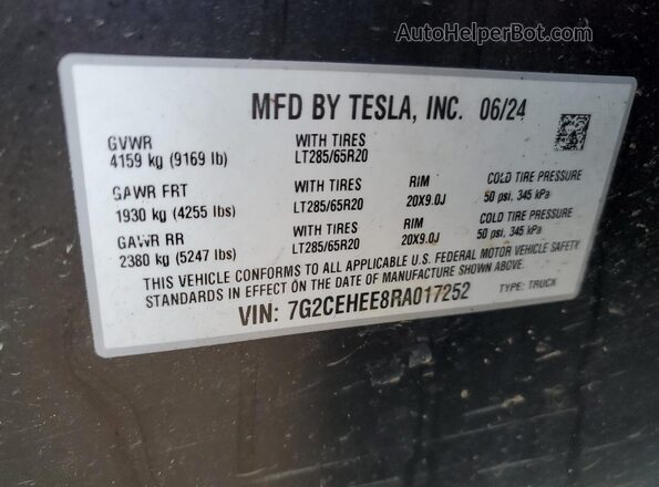 7G2CEHEE8RA017252 2024 TESLA CYBERTRUCK Серебряный Вид подкапотного пространства