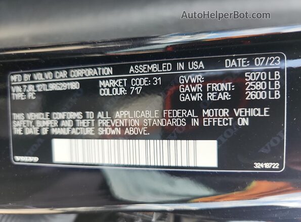 7JRL12TL9RG291180 2024 VOLVO S60 Black 