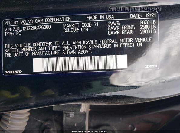 7JRL12TZ2NG176080 2022 VOLVO S60 Black 