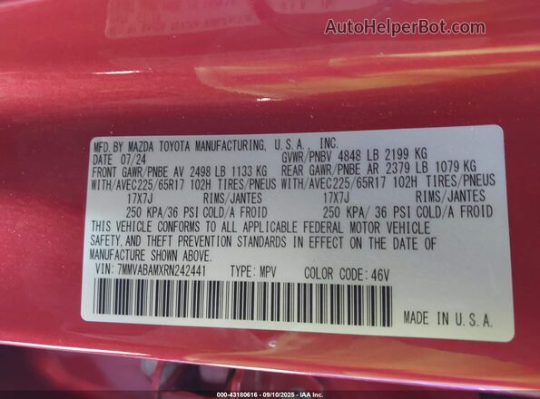 7MMVABAMXRN242441 2024 MAZDA CX-5 Красный Вид подкапотного пространства