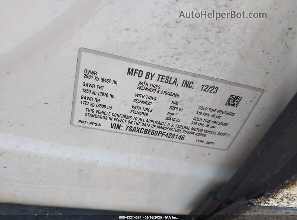7SAXCBE60PF428146 2023 TESLA MODEL X White Engine compartment view