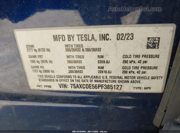 7SAXCDE56PF385127 2023 TESLA MODEL X Blue 