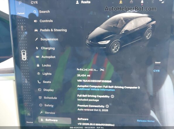 7SAXCDE5XNF358896 2022 TESLA MODEL X Черный Вид задних сидений