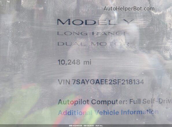7SAYGAEE2SF218134 2025 TESLA MODEL Y Gray 