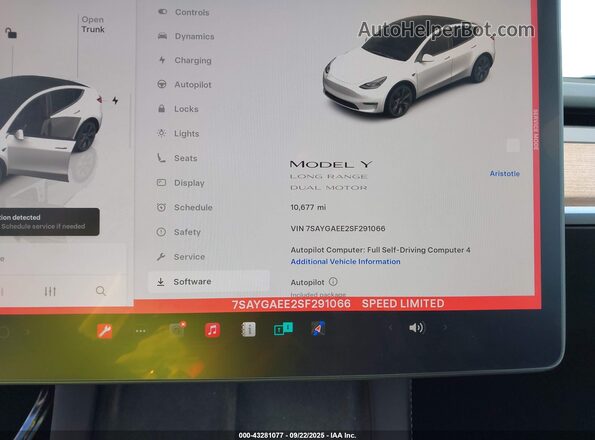 7SAYGAEE2SF291066 2025 TESLA MODEL Y White 