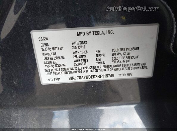 7SAYGDED2RF115749 2024 TESLA MODEL Y Gray Вид підкапотного простору