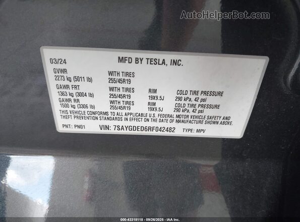 7SAYGDED6RF042482 2024 TESLA MODEL Y Dark Blue Շարժիչի բաժամունքի տեսք