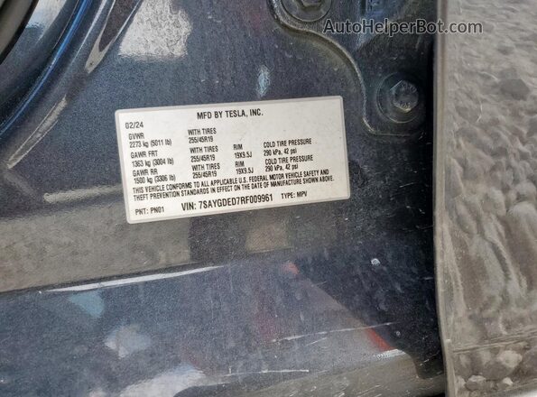 7SAYGDED7RF009961 2024 TESLA MODEL Black Widok komory silnika
