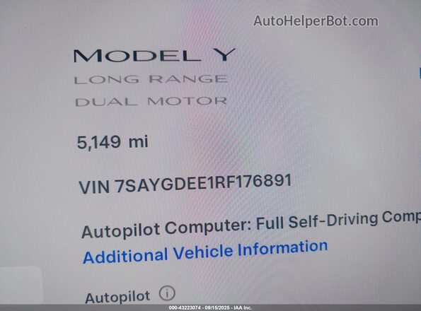 7SAYGDEE1RF176891 2024 TESLA MODEL Y Black უკანა სავარძლების ხედი