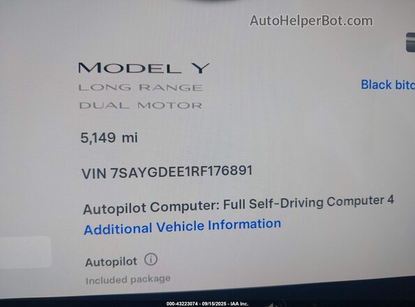 7SAYGDEE1RF176891 2024 TESLA MODEL Y Black 