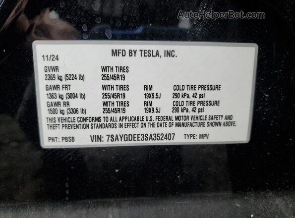 7SAYGDEE3SA352407 2025 TESLA MODEL Black Widok komory silnika