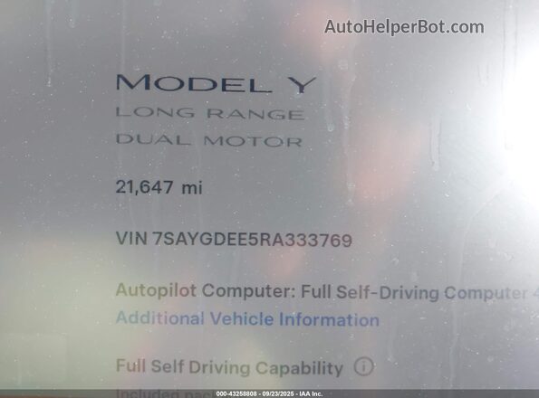 7SAYGDEE5RA333769 2024 TESLA MODEL Y Silver Вид задніх сидінь