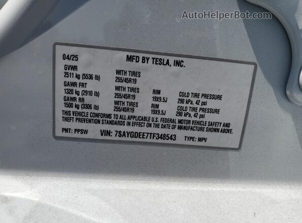 7SAYGDEE7TF348543 2026 TESLA MODEL White 