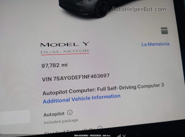 7SAYGDEF1NF463697 2022 TESLA MODEL Y Gray უკანა სავარძლების ხედი