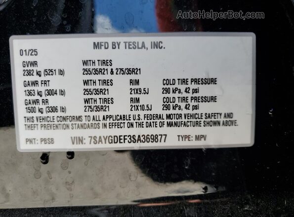 7SAYGDEF3SA369877 2025 TESLA MODEL Black Շարժիչի բաժամունքի տեսք
