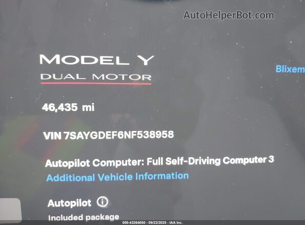 7SAYGDEF6NF538958 2022 TESLA MODEL Y White Вид задніх сидінь