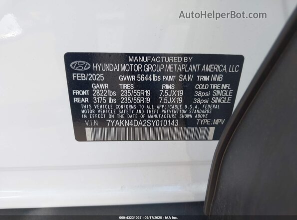 7YAKN4DA2SY010143 2025 HYUNDAI IONIQ 5 White Շարժիչի բաժամունքի տեսք
