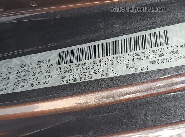 1C6HJTAG2LL142325 2020 JEEP GLADIATOR Серый Вид наклейки с VIN-кодом