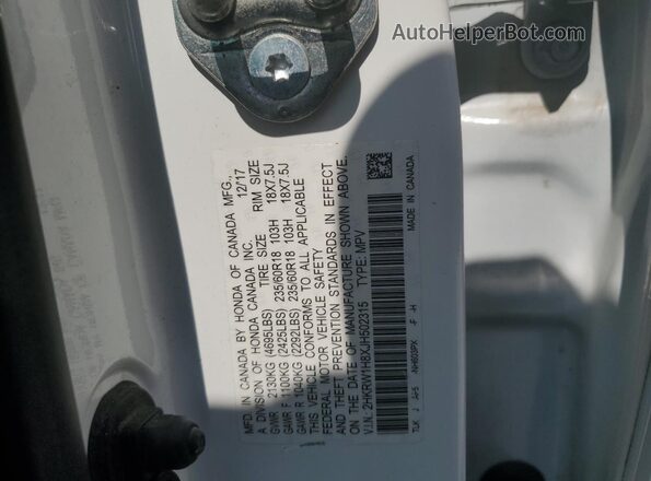 2HKRW1H8XJH502315 2018 HONDA CRV White 