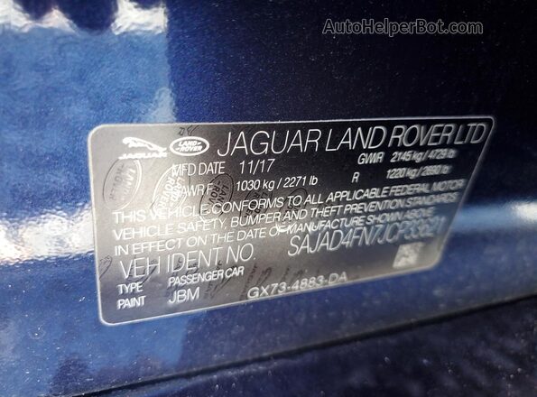 SAJAD4FN7JCP33621 2018 JAGUAR XF Синий 