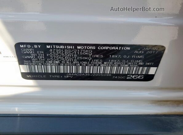 JA4AD2A35JZ005098 2018 MITSUBISHI OUTLANDER White 
