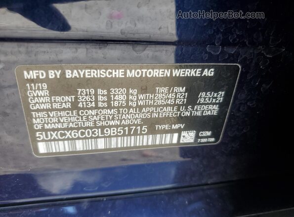5UXCX6C03L9B51715 2020 BMW X7 Синий Панорамный вид салона 360°