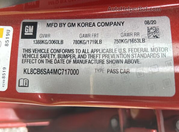 KL8CB6SA4MC717000 2021 CHEVROLET SPARK Orange Vista interior trasera