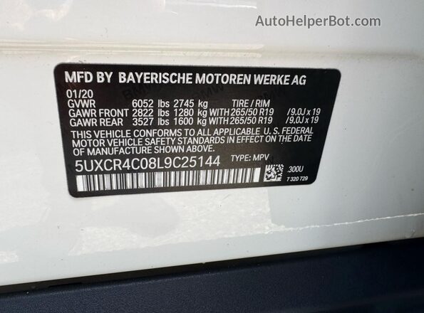 5UXCR4C08L9C25144 2020 BMW X5 Белый 