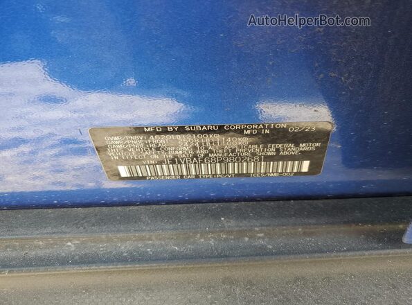 JF1VBAF68P9802681 2023 SUBARU WRX Blue VIN sticker view