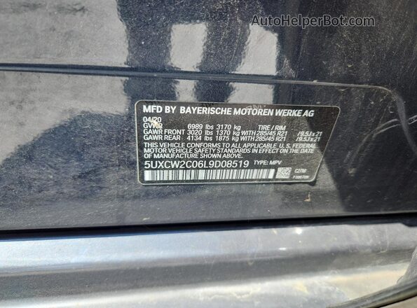 5UXCW2C06L9D08519 2020 BMW X7 Blue Widok wnętrza 360 stopni