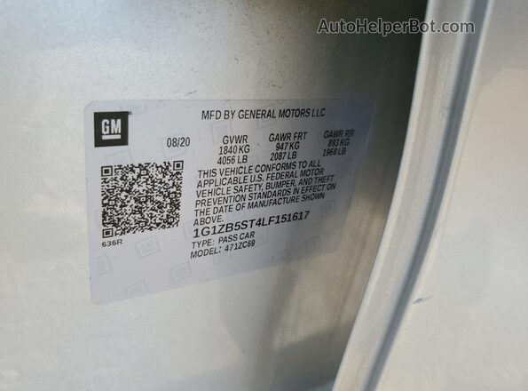 1G1ZB5ST4LF151617 2020 CHEVROLET MALIBU Silver VIN კოდის სტიკერის ხედი
