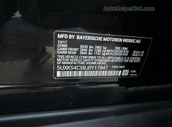 5UXKS4C58J0Y17847 2018 BMW X5 Черный 